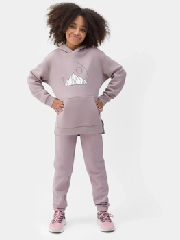 Dievčenská nepruhovaná mikina s kapucňou 4F Junior