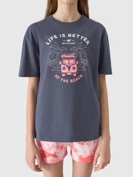 Dievčenské tričko oversize s potlačou 4F Junior